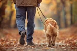 Golden retriever on walk