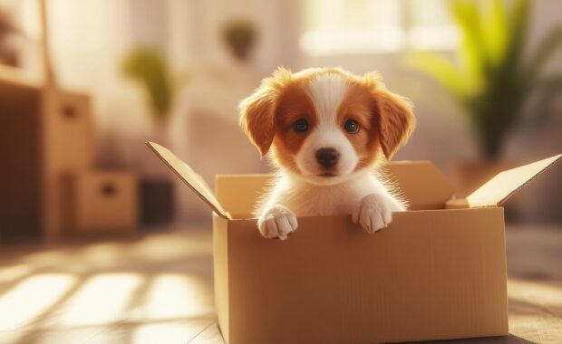 new pet puppy in box in Northern Virginia home